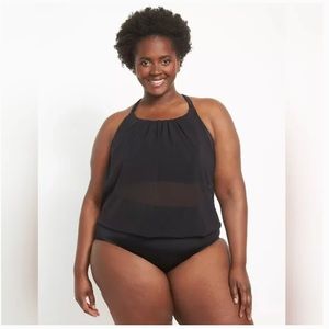 Cacique Lane Bryant Mesh Blouson No-Wire Swim Tankini Top 18 macrame
